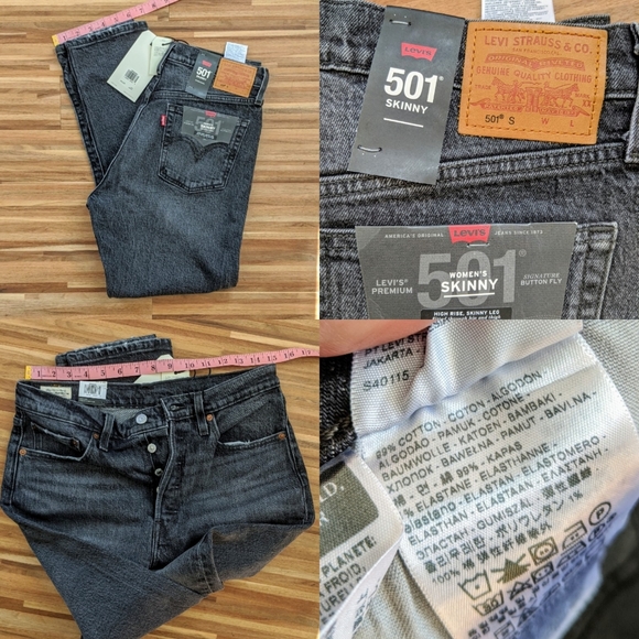 NWT โจ Levi's 501 Skinny Coal Black Denim - Picture 4 of 7